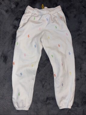 Ralph Lauren White Sweatpants with Multicolor Embroidery Size 8-10